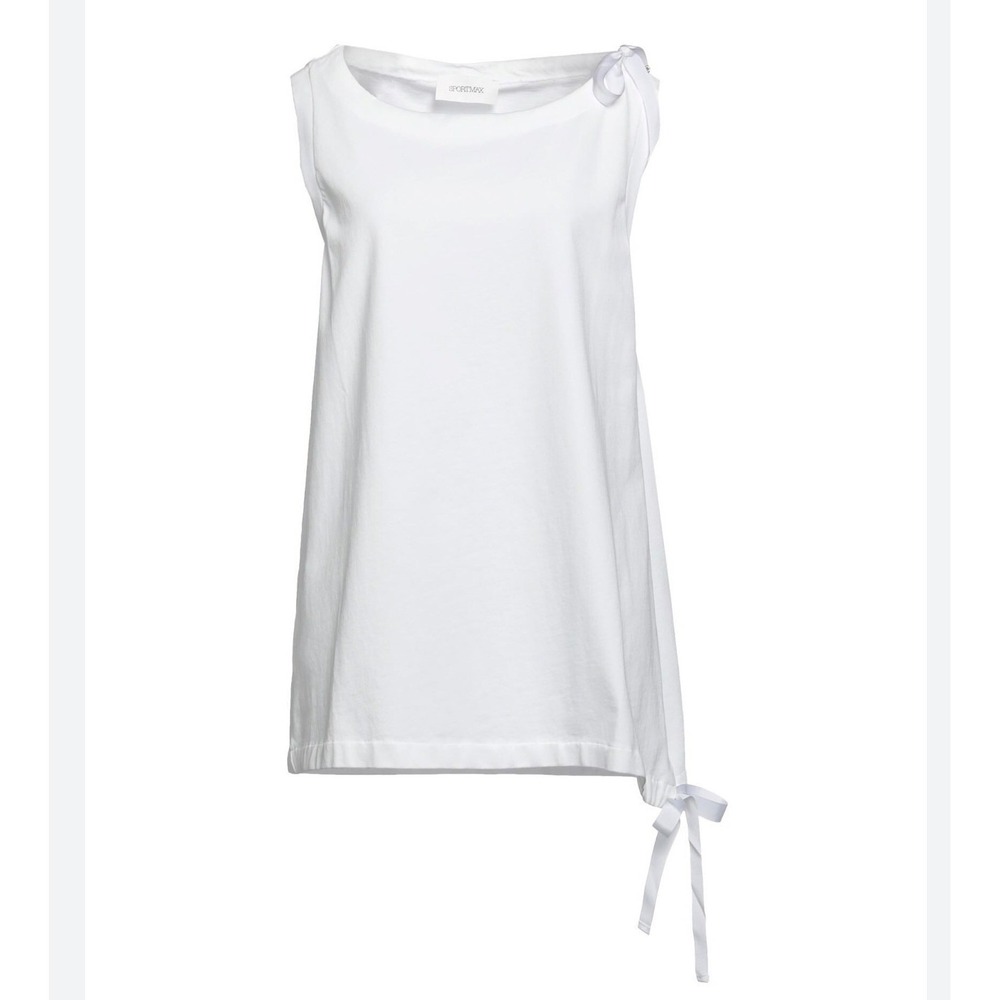Max Mara Sport Max NWT 100% Cotton White Sleeveless Lagenlook Chic Sz M Blouse - Picture 2 of 8
